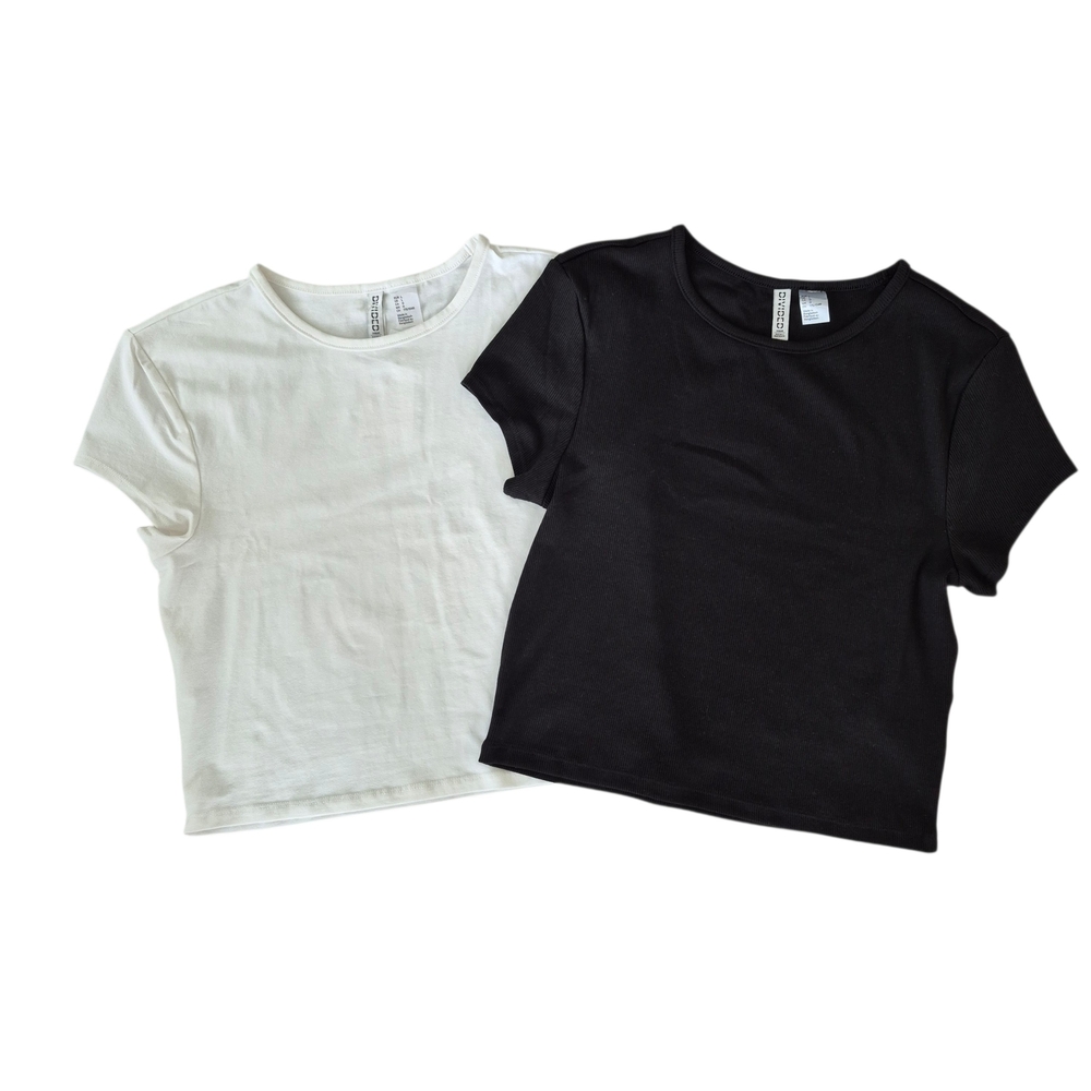 H&M Basic T-Shirts Crop Black & White Set Of Two NWT